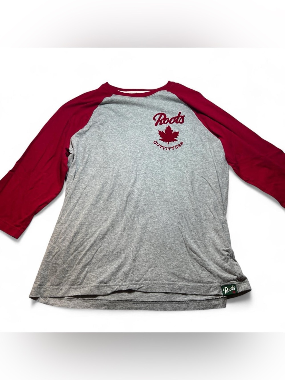 Roots Grey Tee with Red Raglan Sleeves